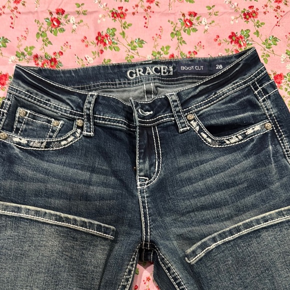 Grace in LA Blue Distressed Boot Cut Jeans - Picture 2 of 5